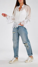 Camicia organza fondo macramè H.