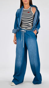 Pantalone palazzo chambray Vic.