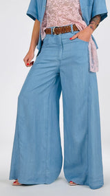 Pantalone palazzo chambray viscosa H.