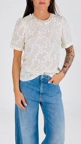 T-shirt operata collo perline