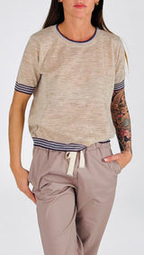 Pull lino m/m bordi righe Vic.