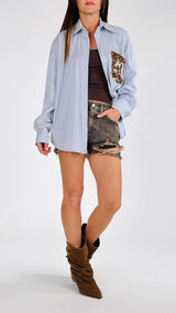 Camicia rigata tasca paillettes T.