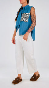 Camicia aletta chambray tasca paillettes T.