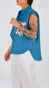 Camicia aletta chambray tasca paillettes T.