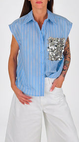 Camicia bastoncino smanicata tasca paillettes T.