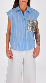 Camicia bastoncino smanicata tasca paillettes T.