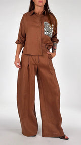 Pantalone palazzo puro lino T.