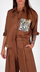 Camicia puro lino tasca paillettes T.