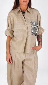 Camicia puro lino tasca paillettes T.