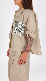 Camicia puro lino tasca paillettes T.