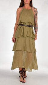 Abito lungo organza balze T.