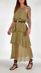 Abito lungo organza balze T.