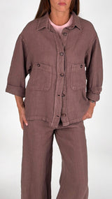 Giacca camicia tasche lino tinto H.