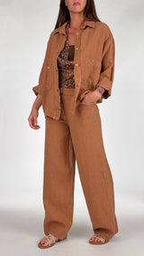 Giacca camicia tasche lino tinto H.