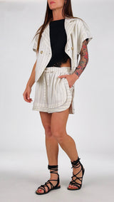 Short lino grezzo gessato Vic.