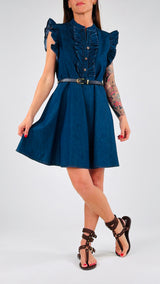 Abito chambray rouches