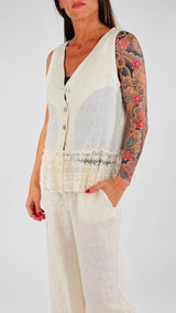 Gilet lino balza ricamo H.