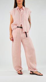 Pantalone lino lavato riprese T.