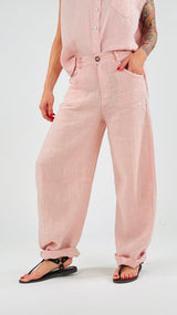 Pantalone lino lavato riprese T.