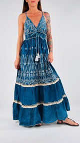 Abito denim ricami+nappe