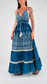 Abito denim ricami+nappe