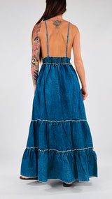 Abito denim ricami+nappe