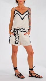 Short lino fiammato passamaneria H.