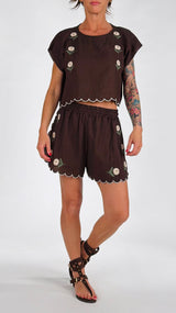 Short smerlato ricamo fiori H.