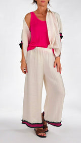 Pantalone lino viscosa bordo color frange H.