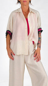 Camicia lino viscosa bordo color frange H.