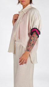 Camicia lino viscosa bordo color frange H.