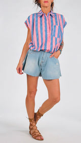 Camicia palloncino righe ricami