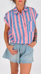 Camicia palloncino righe ricami
