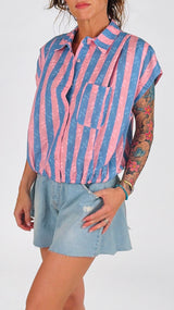 Camicia palloncino righe ricami
