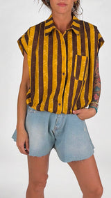 Camicia palloncino righe ricami