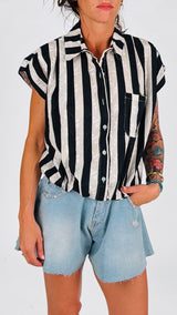 Camicia palloncino righe ricami