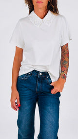 T-shirt colletto macramè perle You