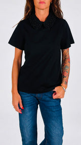 T-shirt colletto macramè perle You