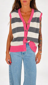 Gilet rigato rifiniture contrasto Vic.