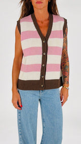 Gilet rigato rifiniture contrasto Vic.