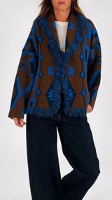 Cardigan jacquard frange etnico T.