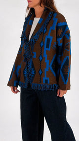 Cardigan jacquard frange etnico T.