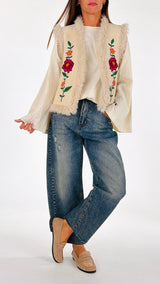 Gilet bouclè ecomongolia ricami T.