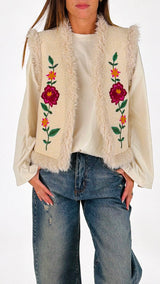 Gilet bouclè ecomongolia ricami T.