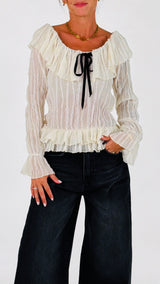 Camicia goffrata rouches nastro velluto H.