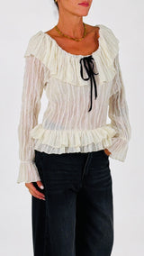 Camicia goffrata rouches nastro velluto H.