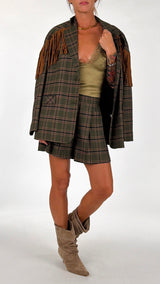 Giacca tartan frange ecosuede H.