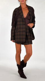 Giacca tartan frange ecosuede H.