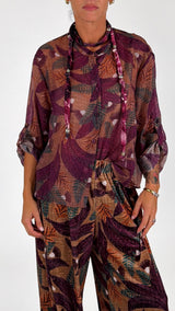 Camicia organza stampa foglie H.