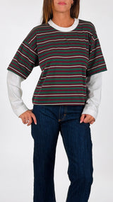 T-shirt rigata manica contrasto H.